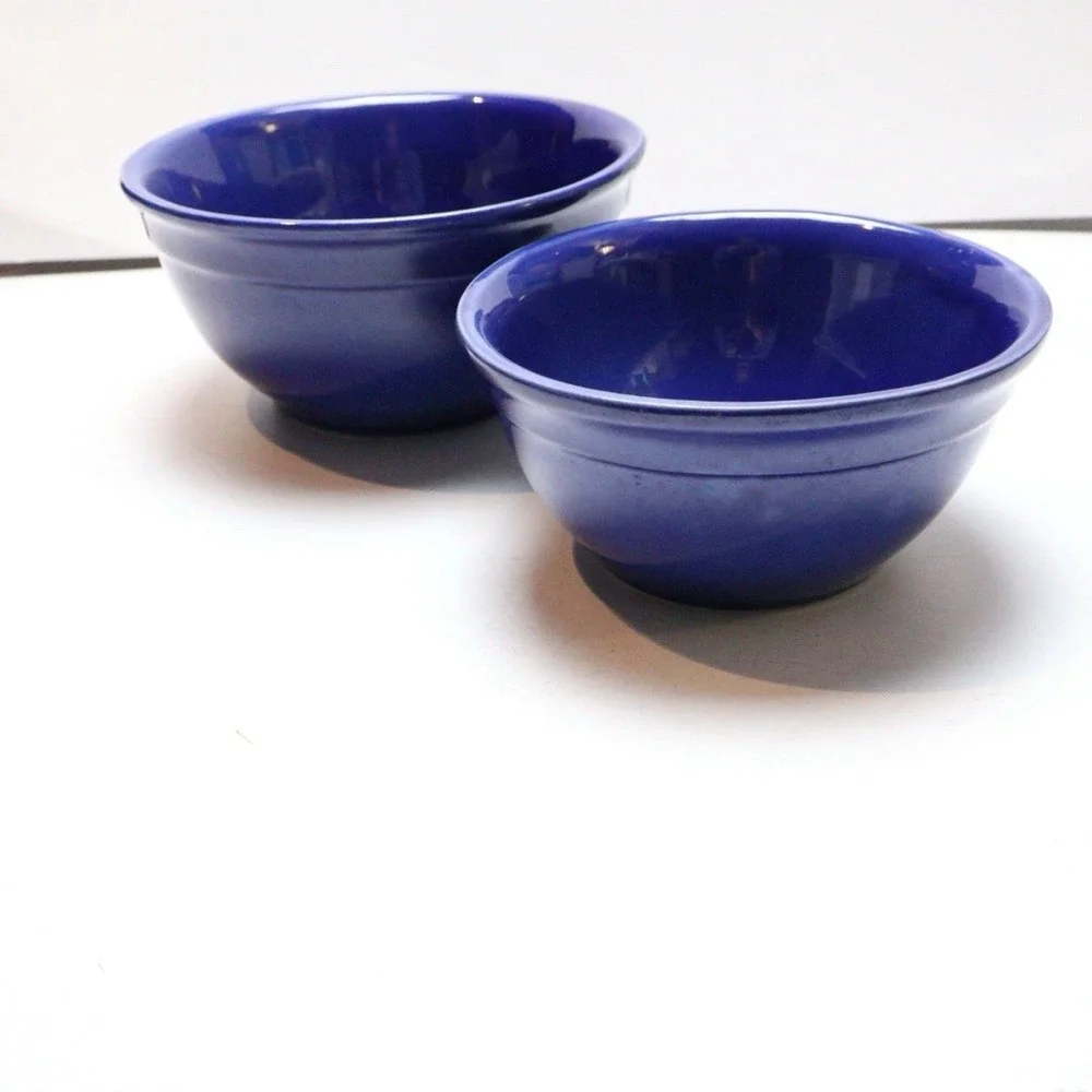 VTG Cobalt Blue Glazed Stoneware Small Nesting Bowls (2) Nesting USA McCoy?
